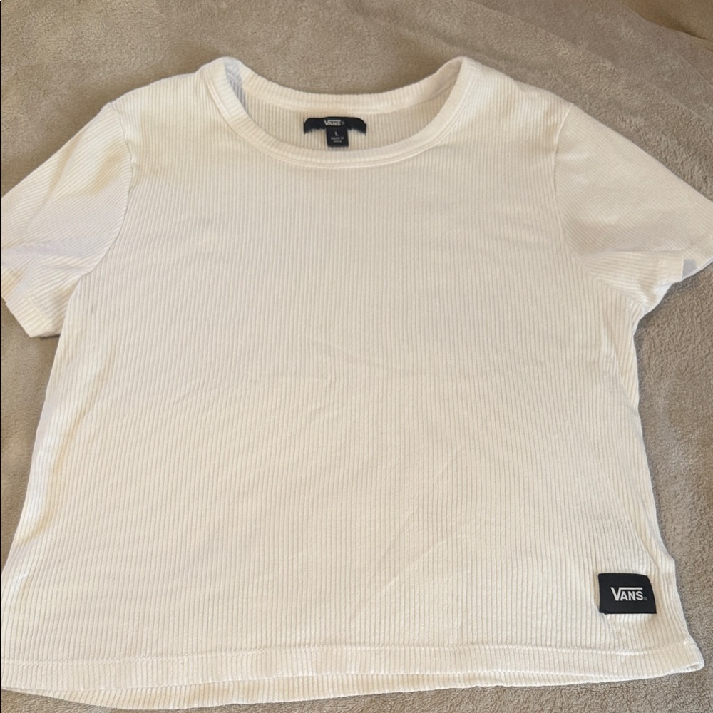 White Vans Ribbed Short Sleeve Tee with Logo Patch